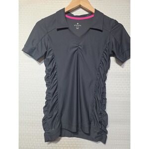 Athleta XXS Gray Ruched Side Short Sleeve Polo Active Top Stretch Golf Tennis...